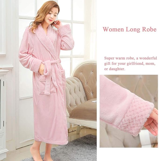 Hellomamma Long Bath Robe for Womens Plush Soft Fleece Bathrobes Nightgown Ladies Pajamas Sleepwear Housecoat