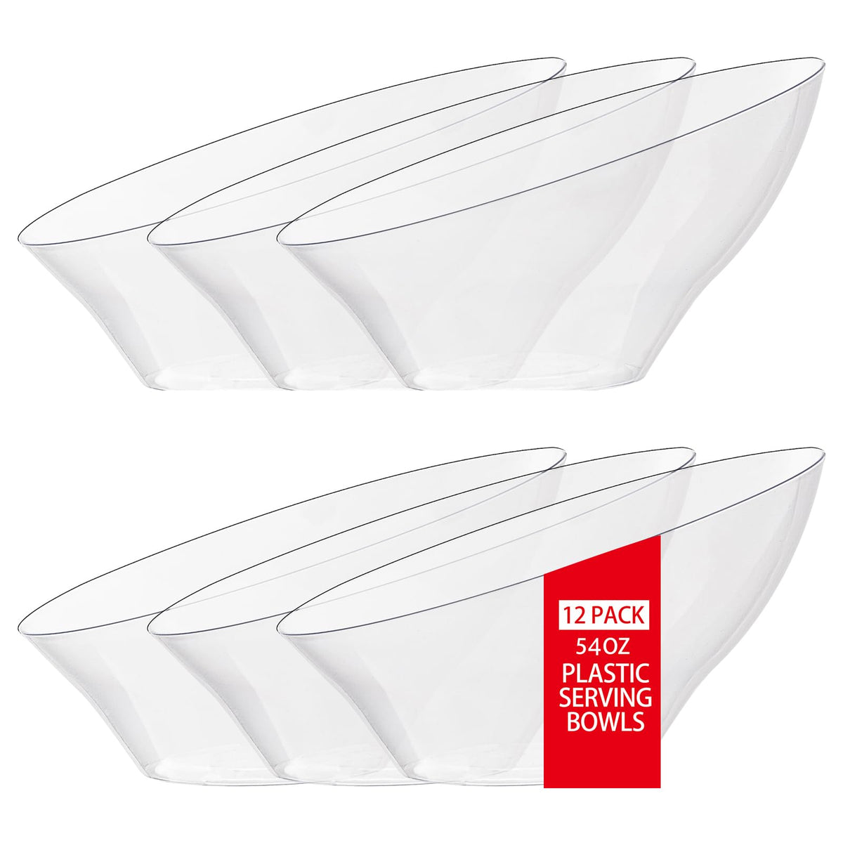 bUCLA 12 Pack Black Plastic Serving Bowls - 20 OZ Angled Bowls Disposable for Chip,Candy,Salad and Fruit - Ideal for Wedding, Party & Graduation