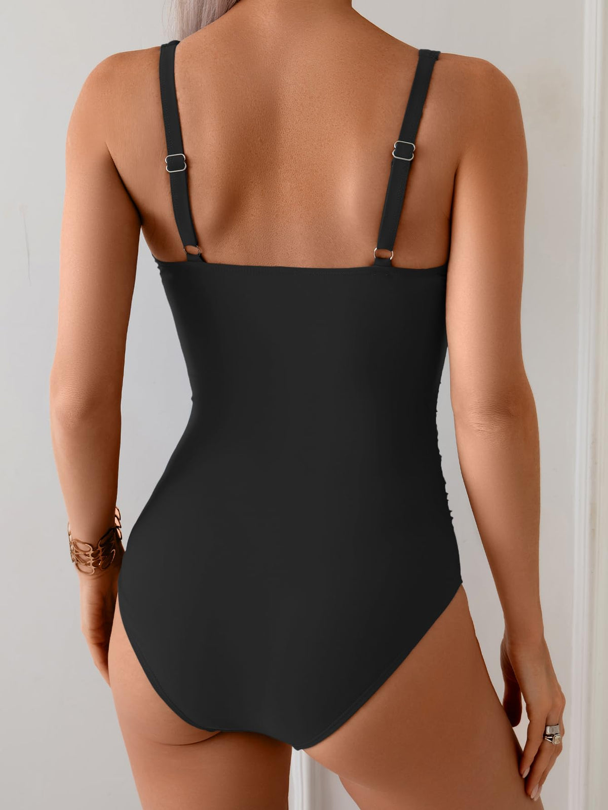 B2prity Women's Underwire One Piece Swimsuit Tummy Control Ruched Bathing Suit Criss Cross V Neck Swimwear Black