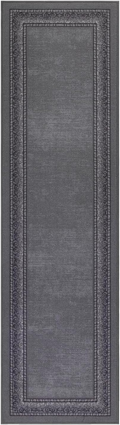 Antep Rugs Alfombras Bordered Modern 2x10 Non-Slip (Non-Skid) Low Pile Rubber Backing Indoor Area Runner Rug (Gray, 2' x 10')