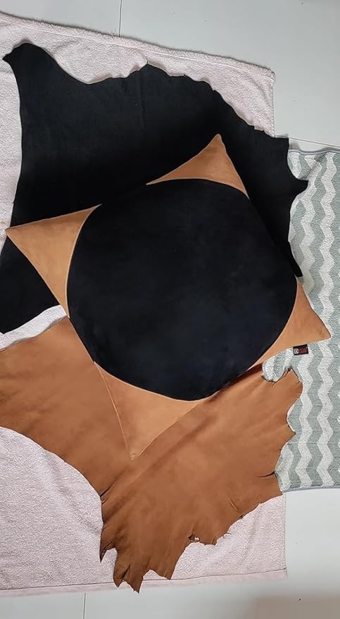 D DOLLY LAMB Lambskin Suede Leather Pillow Cover - Sofa Cushion Case - Decorative Throw Covers for Living Room & Bedroom, 16x16 Inches - Tan and Black (01) Pack of 2