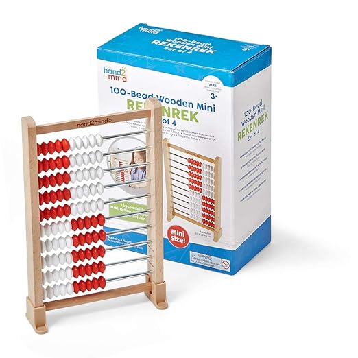 Hand2Mind Mini 100 Bead Wooden Rekenrek, Abacus for Kids, Math Manipulatives Kindergarten, Counting Rack, Educational Toys for Elementary Kids (Set of 25), Berry