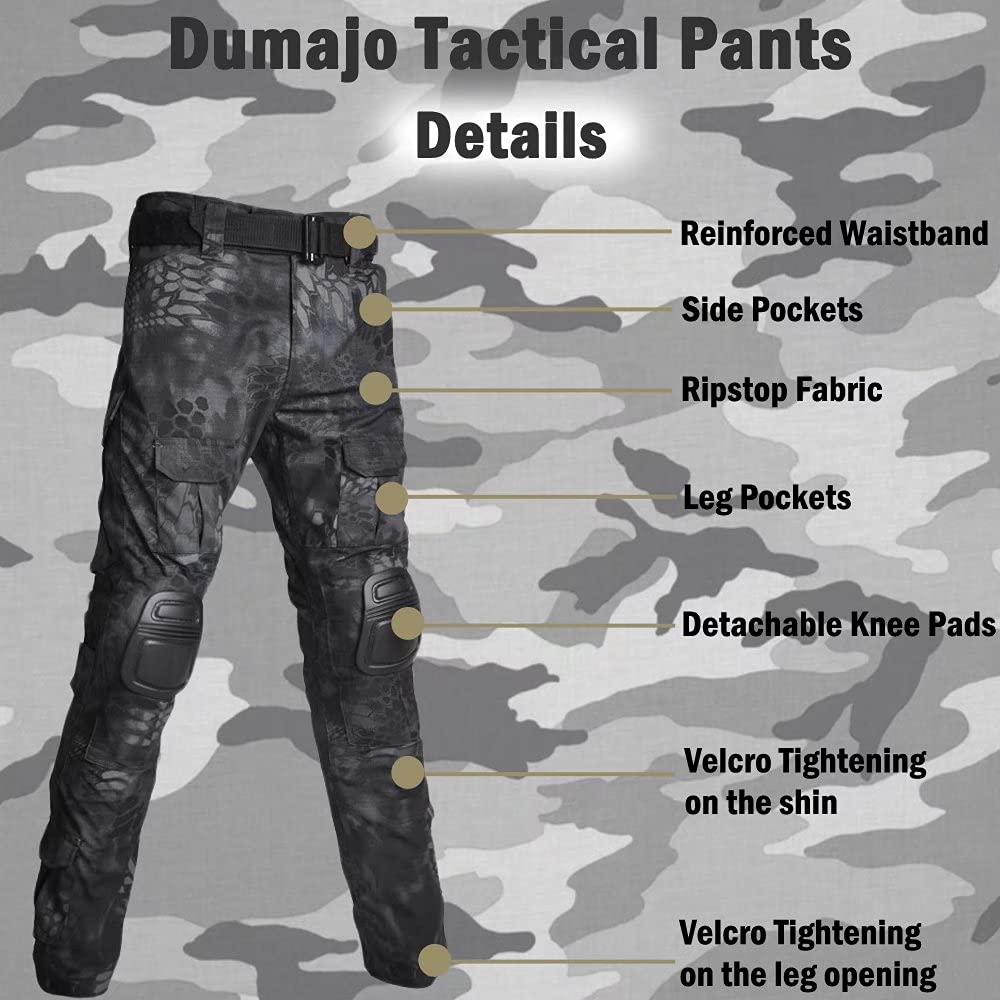 Dumajo Men's Tactical Military Pants Slim Fit Airsoft Combat Pant with Knee Pads-Grey,Size 34