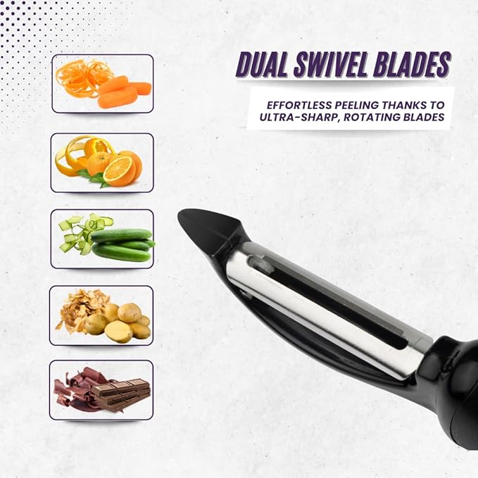 Silverdome Premium Swivel Peeler- Super Sharp Stainless Steel Blades for fast and efficient Kitchen Prep- Ergonomic Handle- Dishwasher Safe- Equipped with sharp tip to remove Blemishes on Vegetables