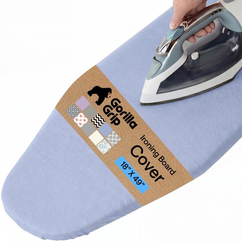 GORILLA GRIP The Original Ironing Board Cover and Pad, Silicone Coating, 400°F Scorch Resistant Thick Padding, Heavy Duty Iron Covers Standard Boards, Hook and Loop Fastener Strap, Blue 18x49