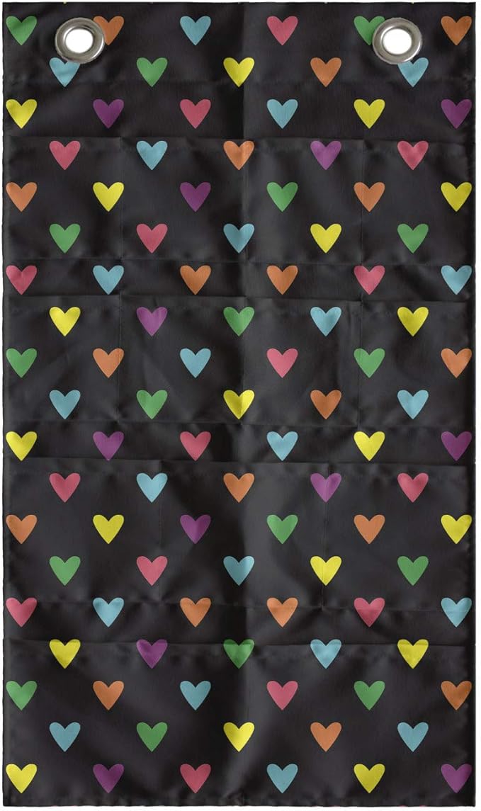 Ambesonne Romantic Hanging Pocket Organizer, Repeating Pattern of Love Themed Design Colorful Funny Mini Hearts, Printed Polyester Storage Bag with Pockets, 21" x 31", Dark Grey and Multicolor