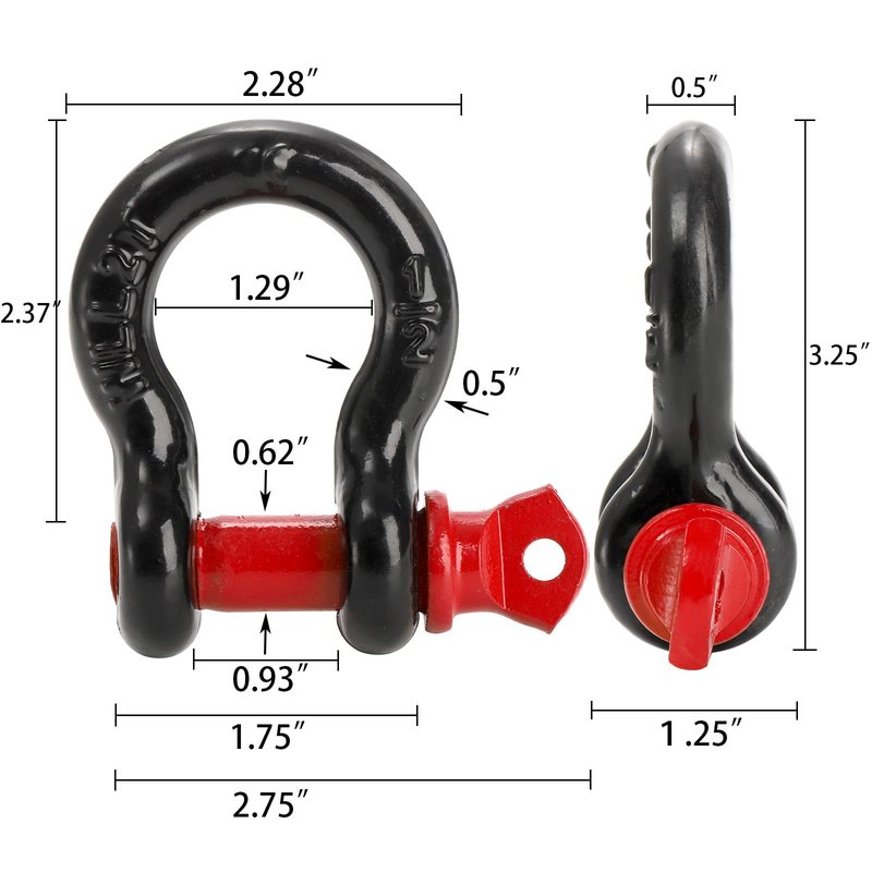Bekith 6 Pack 1/2" D Ring Shackle 2.0 Ton (4,000 lbs) Capacity with Screw Pin Heavy Duty Shackles for Tow Strap, Winch, Off-Road Truck Vehicle Recovery