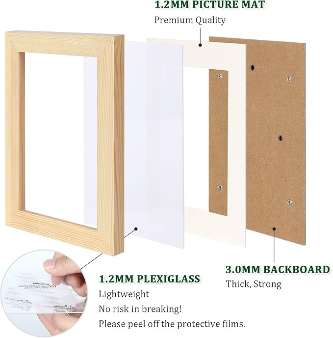 Egofine 22x28 Solid Wood Picture Frame, Made of Solid Wood Covered by Plexiglass 18x24 with Mat 22x28 without Mat, Poster Frame for Wall Mounting Hanging Photo Vertically or Horizontally, Natural Wood