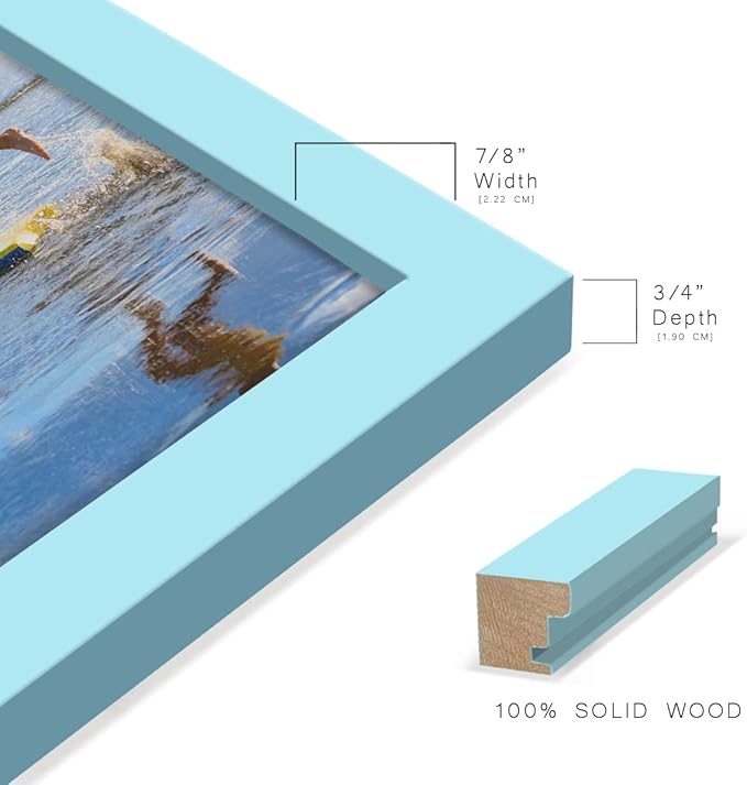 Renditions Gallery 6x8 inch Picture Frame High-end Modern Style, Made of Solid Wood and High Definition Glass Ready for Wall and Tabletop Photo Display, Blue Frame