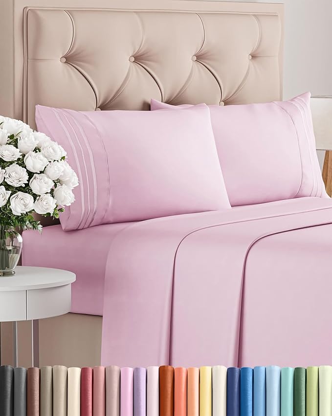 Queen Size 4 Piece Sheet Set - Comfy Breathable & Cooling Bed Sheets Set - Hotel Luxury Bedding for Women, Men, Kids, Teens, Boys & Girls - Deep Pockets, Soft and Wrinkle Free - Oeko-Tex - Light Pink