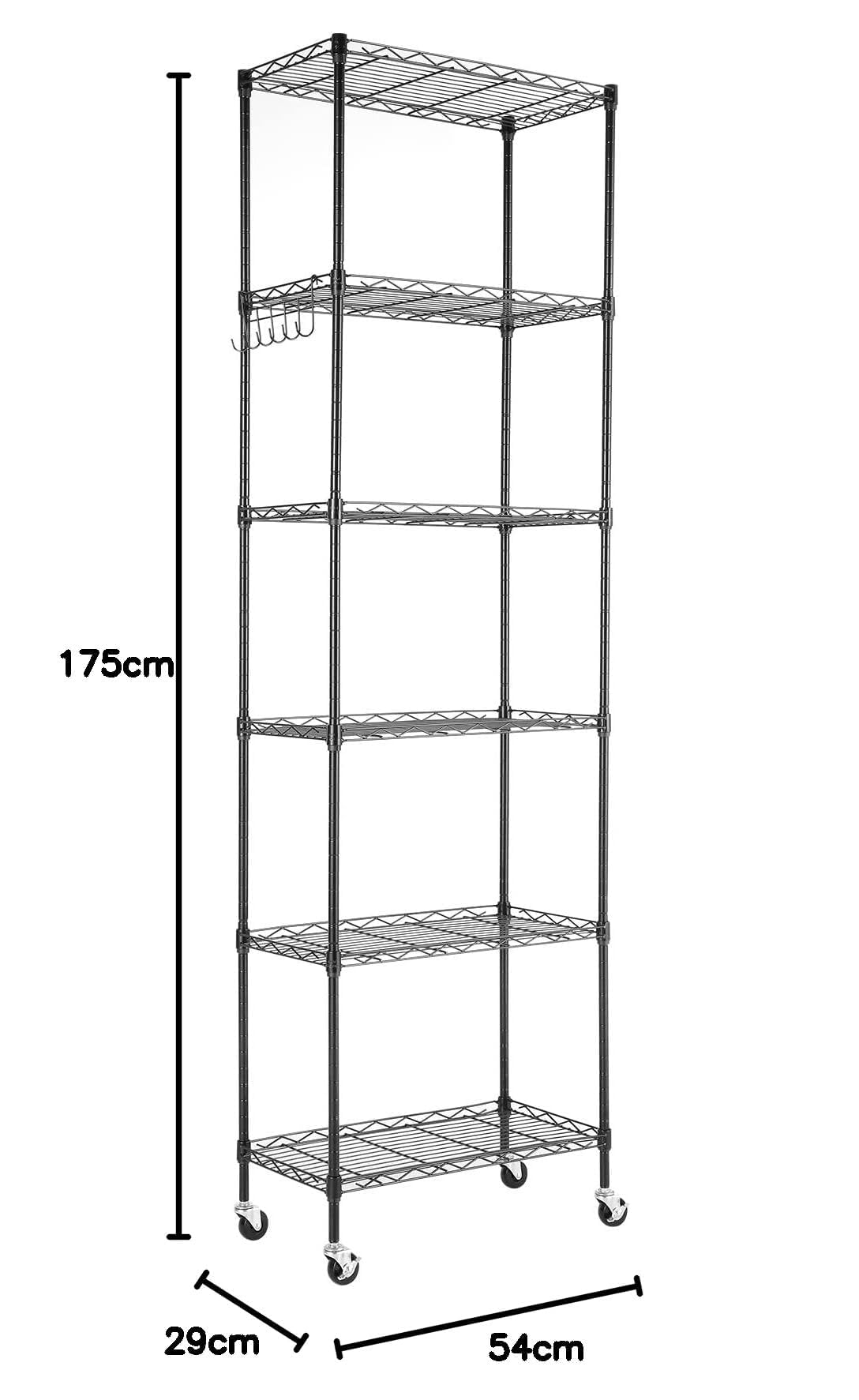 Himimi 72" H Storage Shelves 4 Tier Metal Shelving Adjustable Wire Shelf with Wheels, Heavy Duty Shelving for Garage Kitchen Pantry Bathroom Laundry 18" D*48" W*72" H, Black