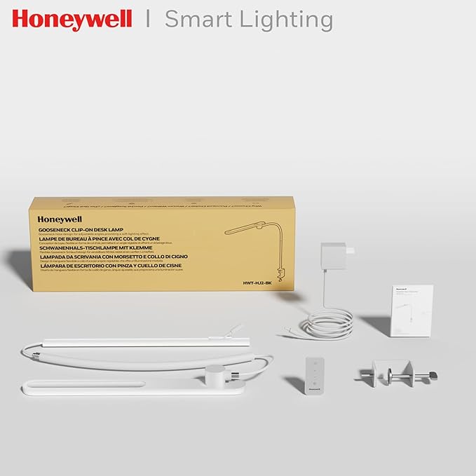 Honeywell HJ2 Gooseneck LED Desk Lamp with Clamp,3-Color Stepless Dimming.Flexible Metal Lamp Arm,CRI ≥ 97.Adjustable Small Desk Lamp for Home Office,Studying, Reading, Artists & Crafters（White）