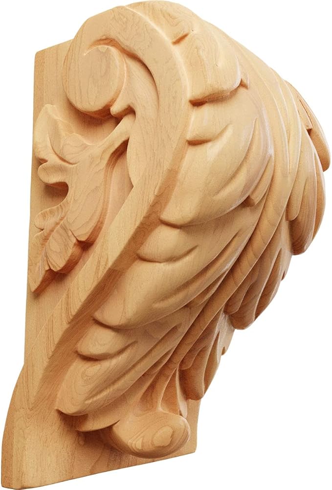 Ekena Millwork CORW05X04X07BARO Extra Large Acanthus Leaf Block Wood Corbels, 4 1/2"W x 3 3/4"D x 7"H, Red Oak