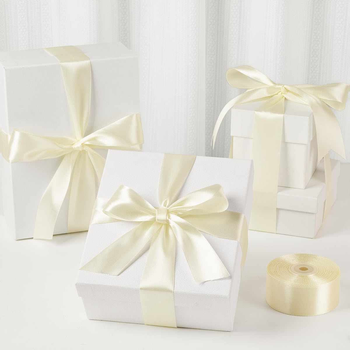 Mauproy 1-1/2 Inch Wide Ivory Satin Ribbon, 50 Yards Solid Polyester Fabric Ribbon for Roses Making, Gift Wrapping, Flower Bouquets, Wedding Decorations, Handmade Crafts
