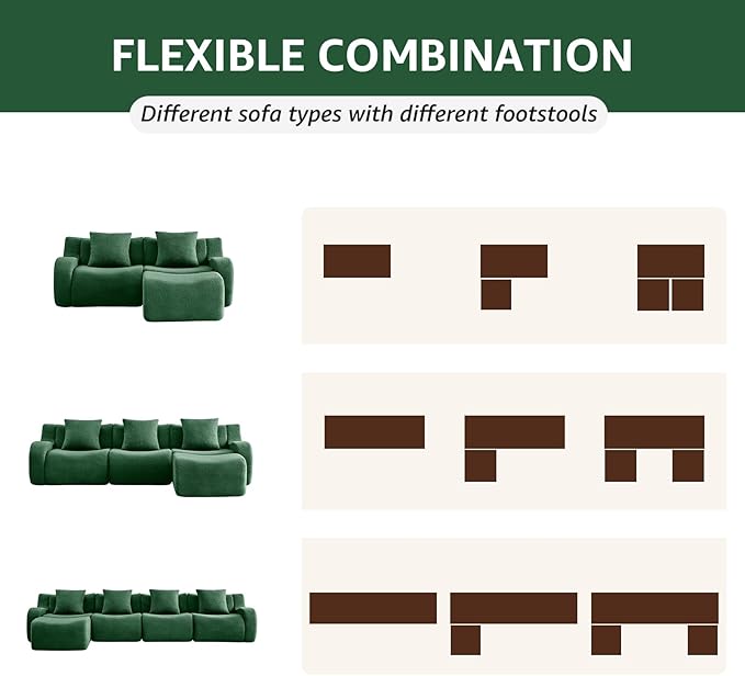 Green 4-Seater Cloud Couch, Modern Teddy Fabric Boneless Sectional Sofa in a Box for Living Room, Modular Floor Couch, Comfortable Deep Seat, No Assembly Required, Sofas para Sala