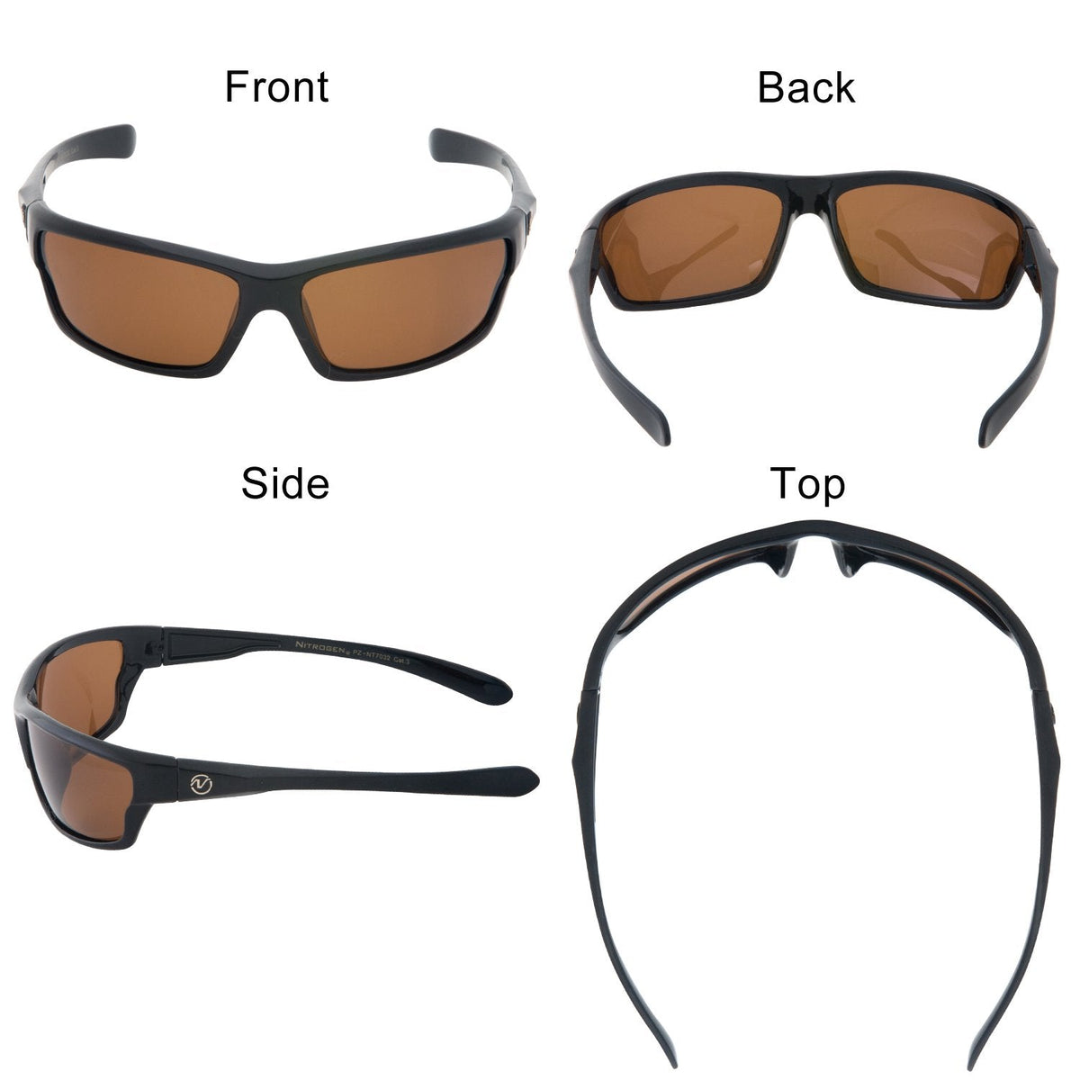 Nitrogen Men's Rectangular Sports Wrap 65mm Polarized Sunglasses (Black with Amber Lens, Amber)