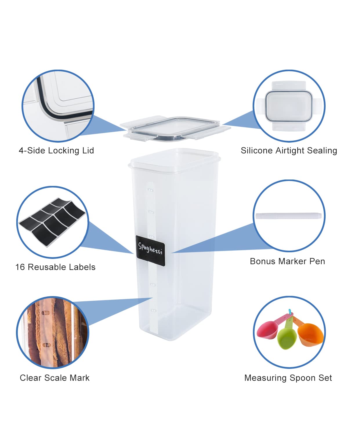 Airtight Food Storage Containers with Lids, Clear Pantry Canister Set for Kitchen Organization, Stackable Organizers for Flour, Sugar, Cereal, Rice, BPA Free Plastic 24 Pack with Different Sizes