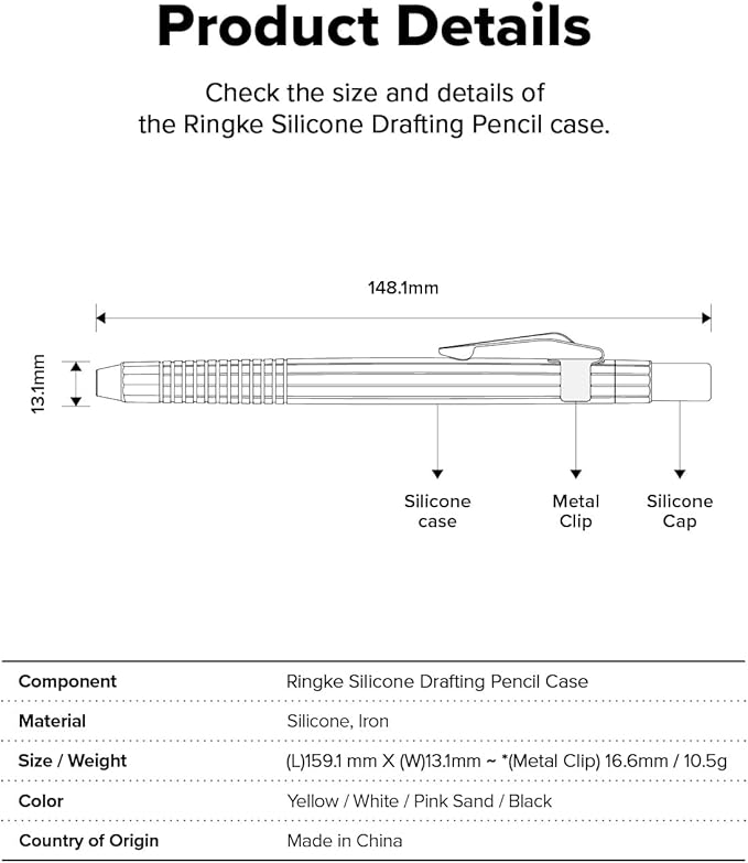 Ringke Silicone Drafting Pencil Case Compatible with Apple Pencil 2nd Generation and Apple Pencil Pro Case, Perfect Grip Silicone Protective Cover Sleeve Accessories - Black