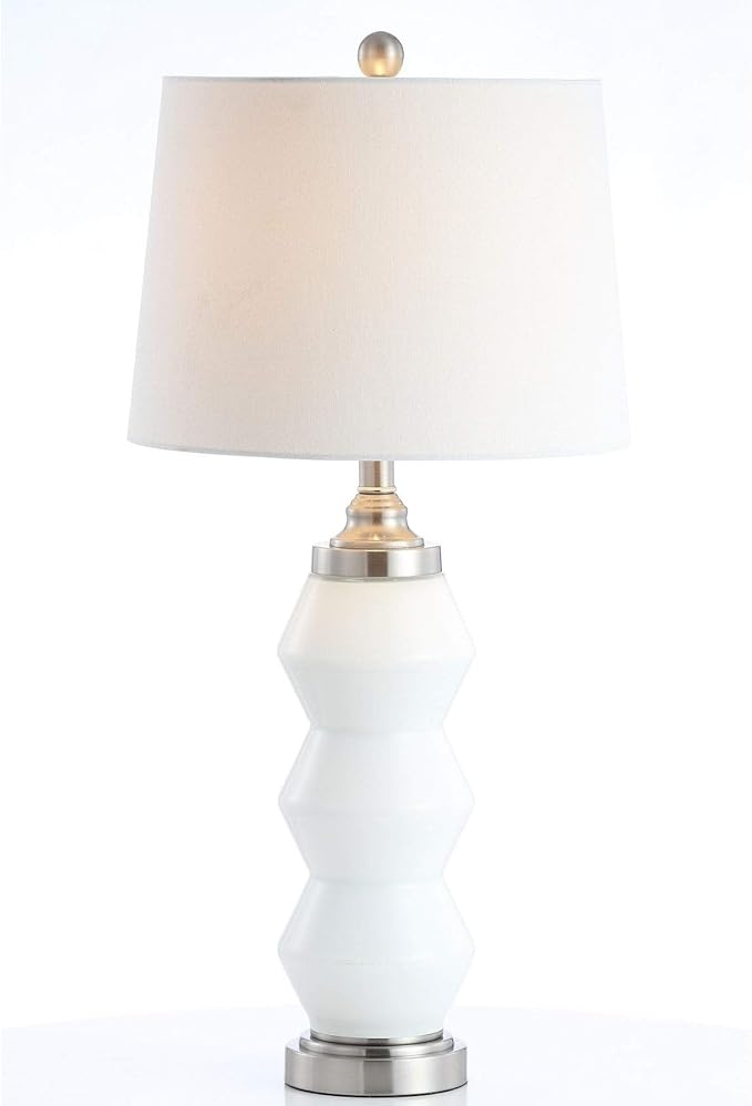 SAFAVIEH Lighting Collection Jayce Modern Contemporary White/ Nickel 29-inch Bedroom Living Room Home Office Desk Nightstand Table Lamp (LED Bulb Included)