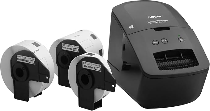 Brother QL-600 Desktop Monochrome Label Printer, up to 2.4" Label Width, No Ink Required, uses Brother Genuine DK Drop-in Rolls for Fast Labeling and Easy Integration with Microsoft Applications