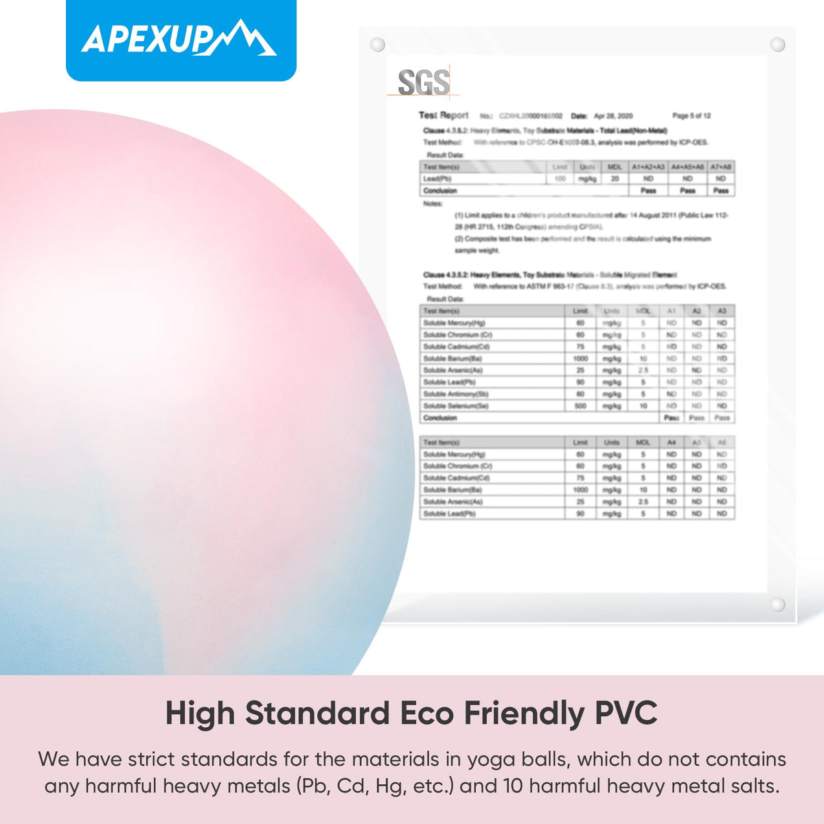 APEXUP Yoga Ball, 660 lbs Anti-Burst Exercise Ball with Pump, 5 Sizes (XL(27"~30") 75cm, Blue Pink)