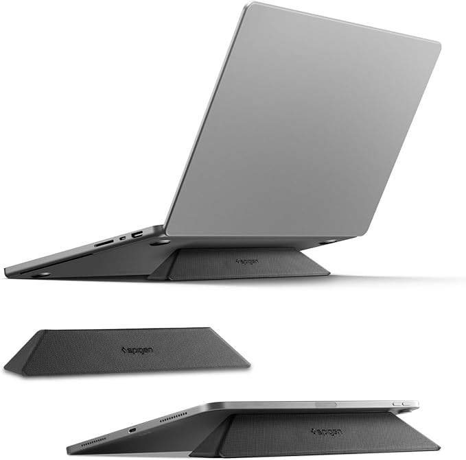 Spigen Slim Fold Portable Laptop Stand Keyboard Riser Foldable Ergonomic Angle Lift Anti-Slip Compatible with MacBook Pro, MacBook Air 11"-16" and iPad/Air/Pro and More - Black (LD201-S4)