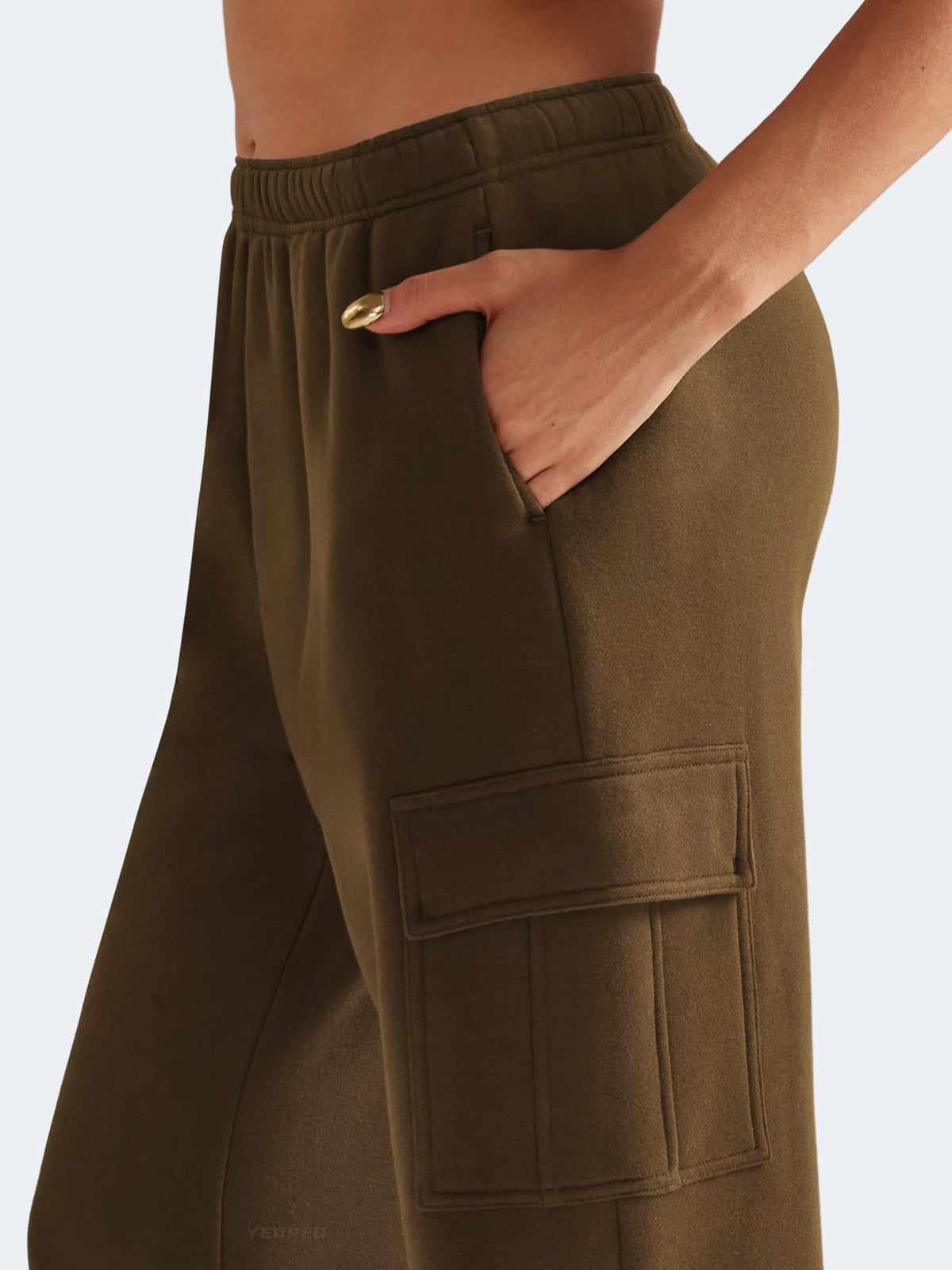 YEOREO Sweatpants Womens Cargo Pants Fleece Lined Wide Leg Joggers Baggy Drawstring Nairi Sweat Pants with Pockets Coffee M