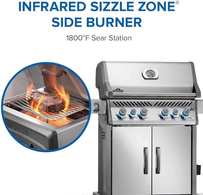 Napoleon Rogue PRO-S 525 Natural Gas Grill with Infrared Side and Rear Burners, Stainless Steel, Durable 6-Burner Cooking Surface
