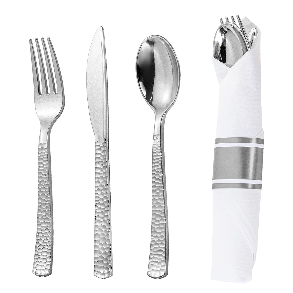 WELLIFE 75 Pack Gold Plastic Cutlery,Pre Rolled Silverware Set Disposable,Gold Disposable Utensils,Includes: 75 Forks, 75 Knives, 75 Spoons, 75 Napkins, Plastic Silverware