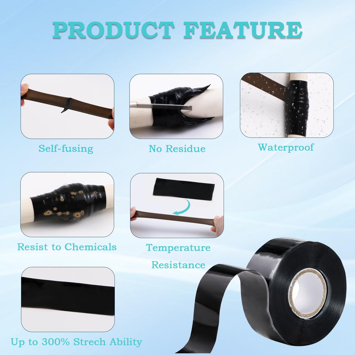 PackYard Self Fusing Silicone Tape 1 in x 16.4' Black Waterproof Rubber Leak Proof Sealing Silicone Rubber Self-amalgamating Tape for Emergency Hot and Cold Water Pipe Repairs and Tool Fixation