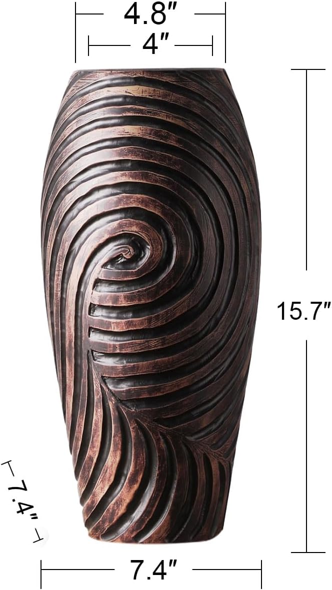 Vintage Home Decor Vase, Brown Resin Vase for Home Decor, Bedroom, Dining Table, Living Room Decor, Bookshelf Decor, Mantel, 15.7 inch