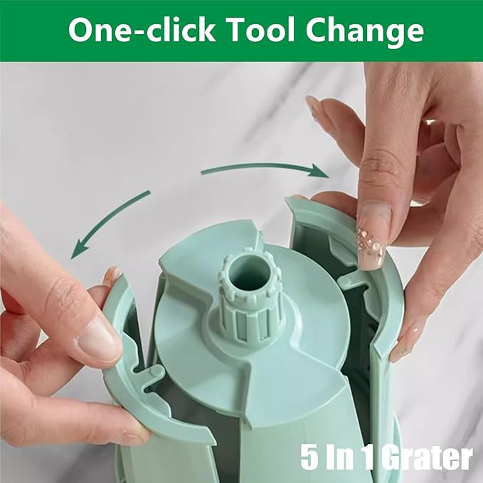 AYUBOC 5 in 1 Rotary Grater, Kitchen Artifact 5 in 1 Food Chopper, AYUBOC 5 in 1 Gourmet Cheese Grater, 5 in 1 Cheese Grater, 5 in 1 Hand Crank Food Chopper-Green|5 Group Blades