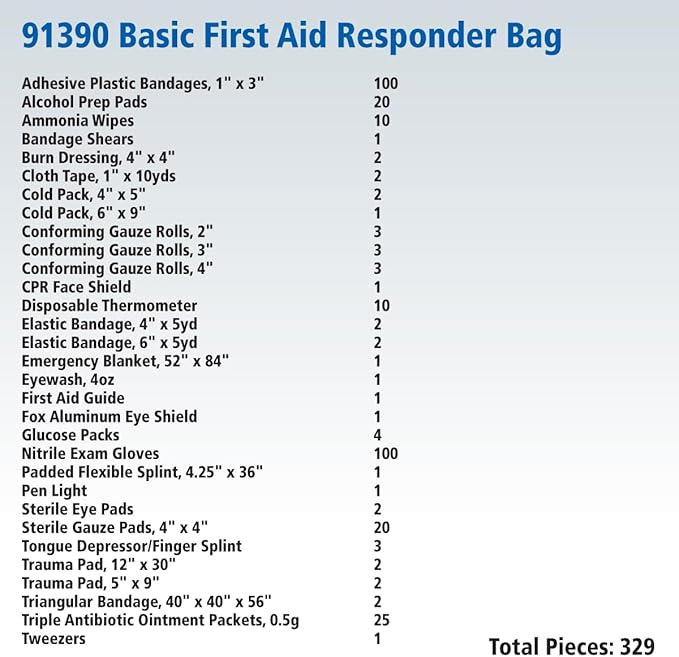 First Aid Only 91390 Basic First Aid Kit First Responder Bag, 329 Pieces