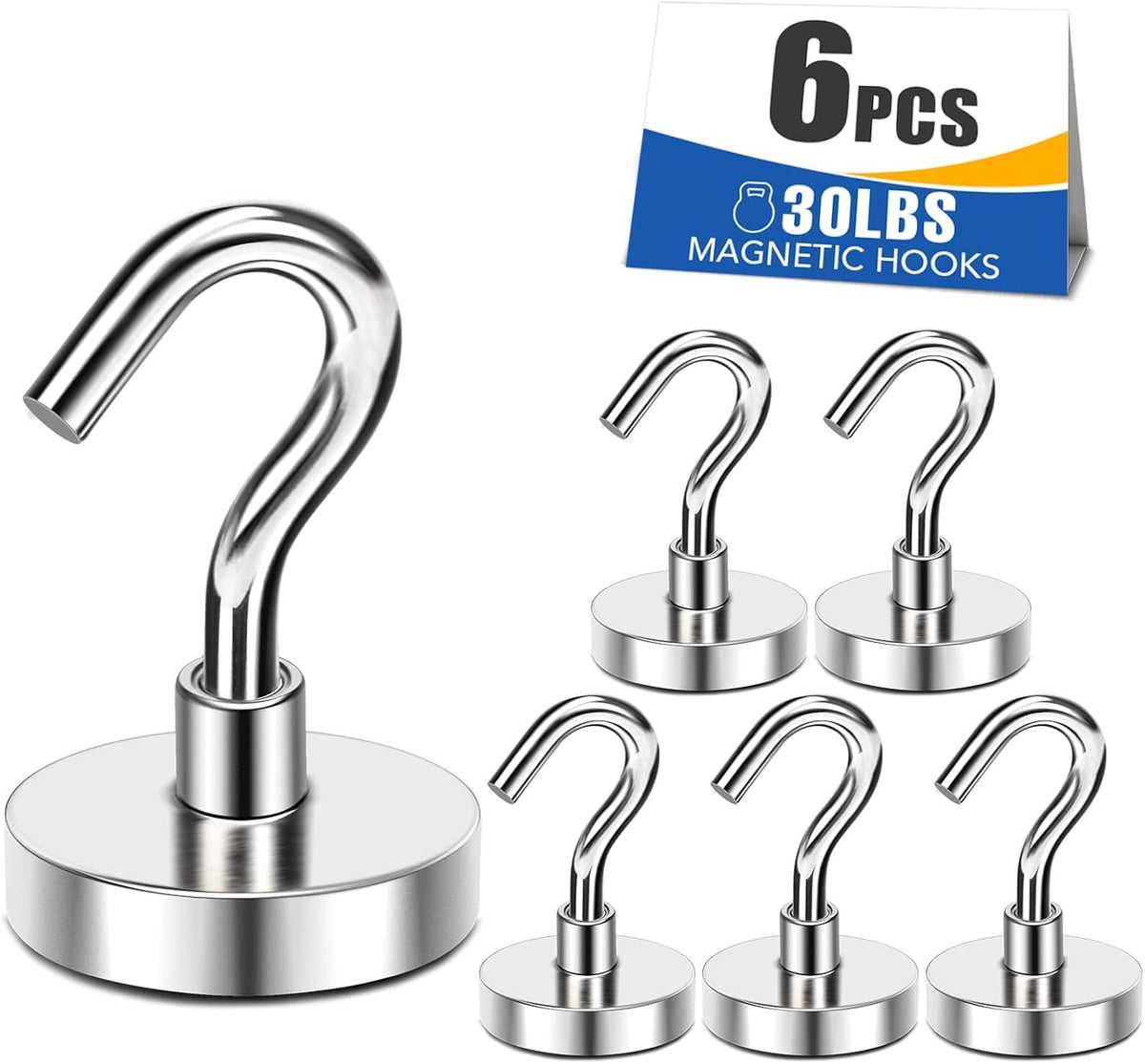 MIKEDE N52 Magnetic Hooks, Silver, 6 Pack