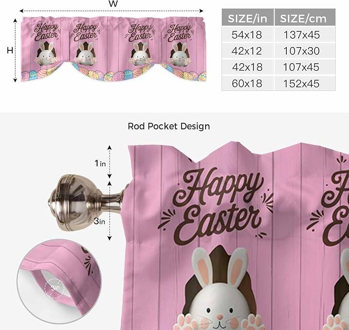 Pink Easter Tie Up Valance Curtains