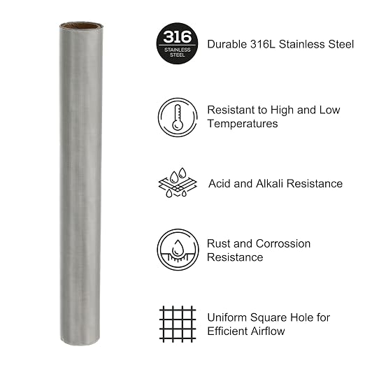 PATIKIL 40" L x 10" W Woven Wire Mesh, 200 Mesh 316L Stainless Steel Air Vent