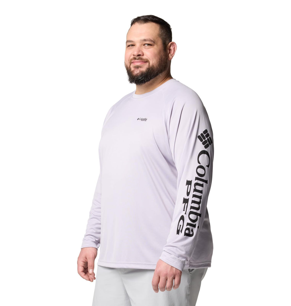 Columbia Men's PFG Terminal Tackle Long Sleeve Fishing Shirt, Lavender Pearl/Black Logo, Medium