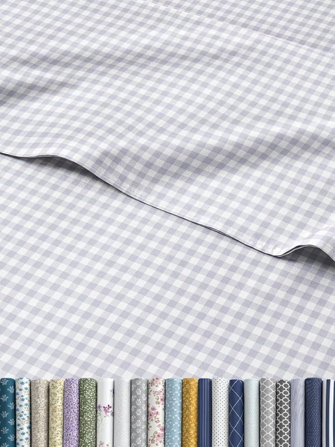 Grey Gingham Sheets - 1 Flat & 1 Fitted Sheet & 2 Pillowcases w/ Deep Pockets – Grid, Plaid, Checkered Pattern Bed Set - Wrinkle & Fade Resistant - Ultra-Soft, Breathable and Cooling - King Size