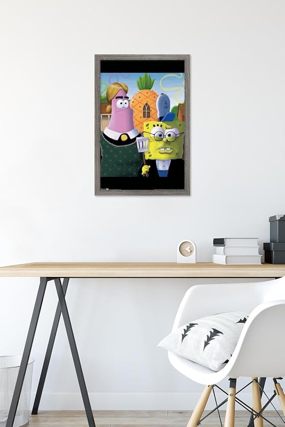 Trends International Nickelodeon Spongebob - American Gothic Wall Poster, 14.725" x 22.375", Barnwood Framed Version