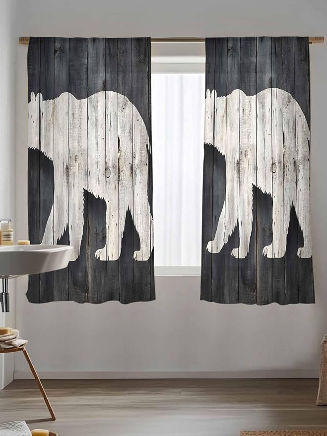 Sheer Curtains 72 Inches Long, Rustic Counrty Vintage Wood Grain Privacy Voile