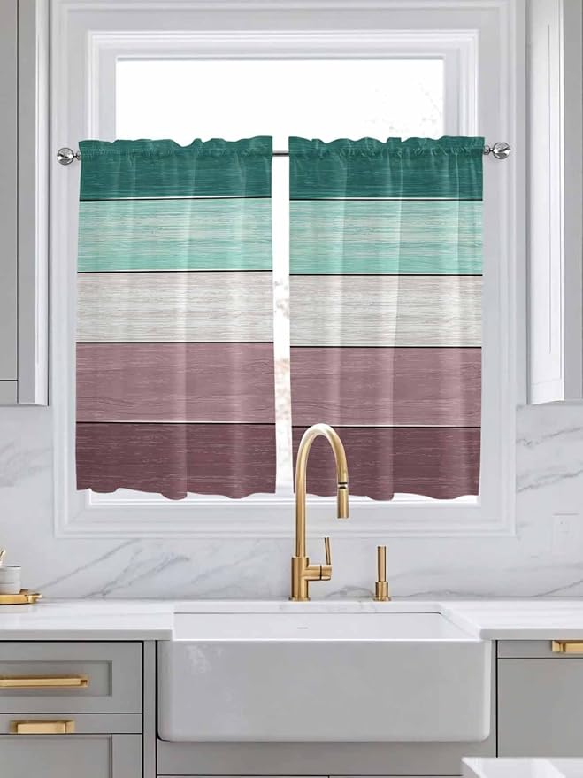 Retro Farm Woodcuts Texture Window Valance Curtains, 2 Panel