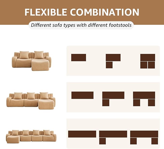Camel 3-Seater Cloud Couch, Modern Teddy Fabric Boneless Sectional Sofa in a Box for Living Room, Modular Floor Couch, Deep Seat, No Assembly Required, Sofas para Sala