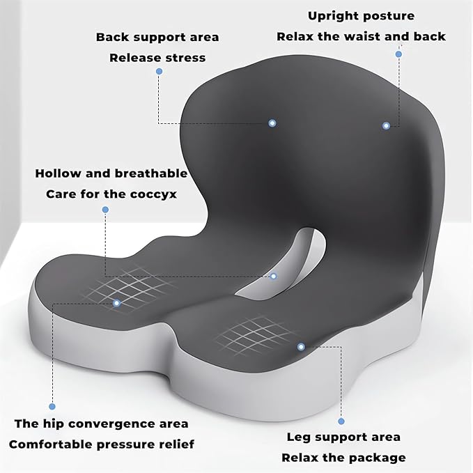 Memory Foam L-Shaped Integrated Seat Cushions for Car Truck Driver Ergonomic L Shape Lumbar Cushion Sciatica Back Pain Relief Office Chair Butt and Back Support Pillow Long Driving Booster Seat (J1)