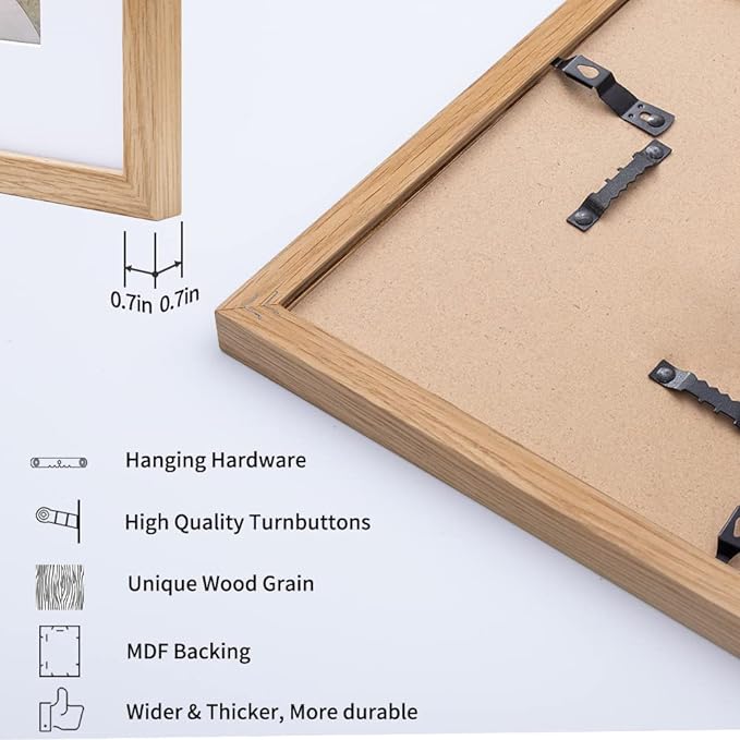 Axeman 12x12 Picture Frame with Mat for 8x8, Solid Oak Wood Square Picture Frame with Tempered Glass, Natural Wooden 12x12 inch Photo Frame for Wall Home Decor Art Photo and Prints, Set of 2, Natural