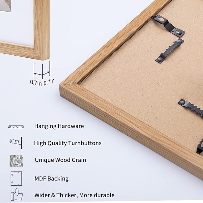 Axeman 22x28 Picture Frame with Mat for 18x24, Solid Oak Wood Poster Frame with Tempered Glass, Wooden 22''x28'' Minimalist Photo Frame Puzzle Frame with Wall Hooks for Art Photo and Prints, Natural