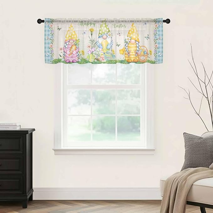 Easter Sheer Valances for Windows 42"x12", Light Filtering Kitchen Curtains