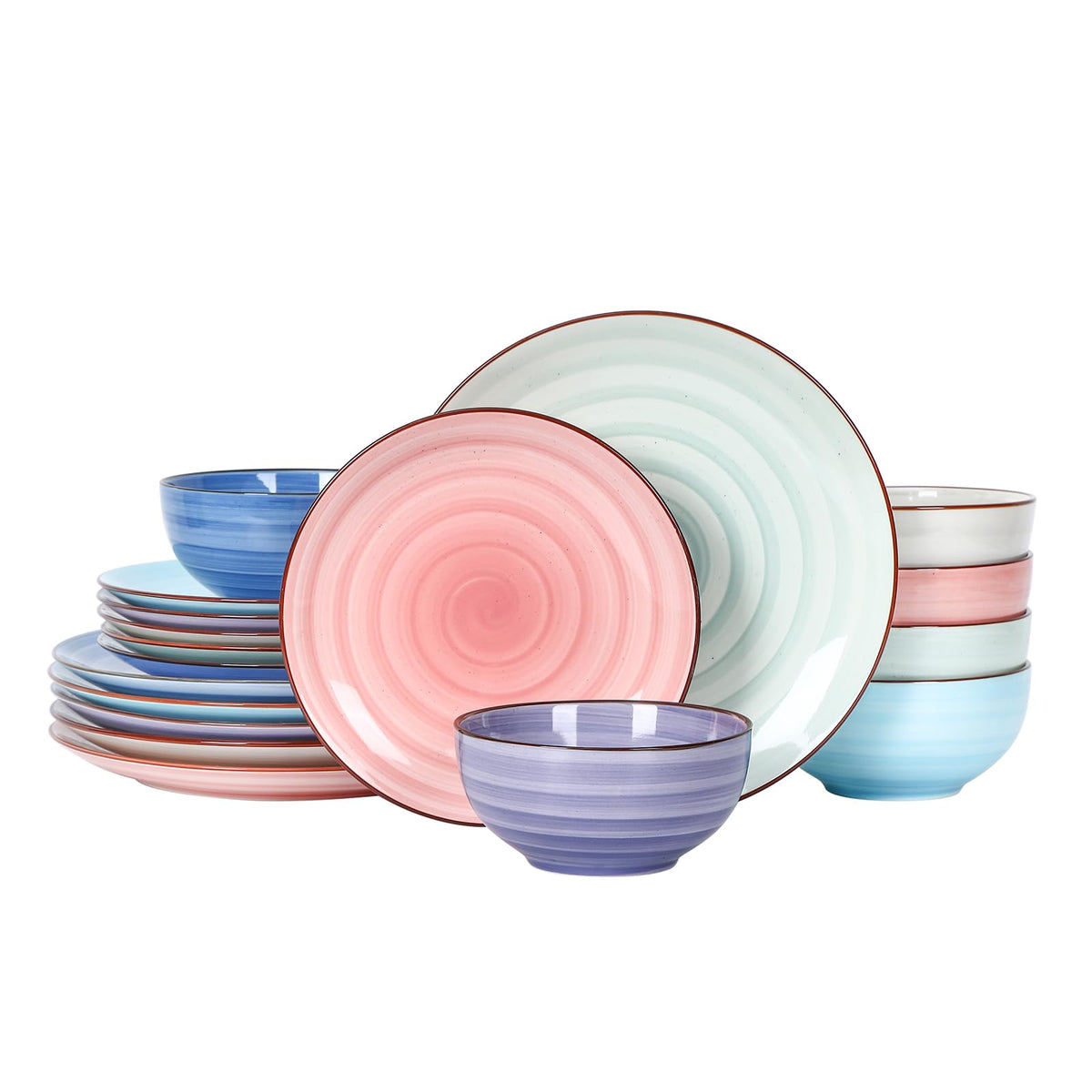 Selamica Ceramic Dinnerware Sets for 4, 16 Pieces Plates and Bowls Sets, Dishes set for 4-Chip and Scratch Resistant, Dishwasher&Microwave Safe, Assorted Colors