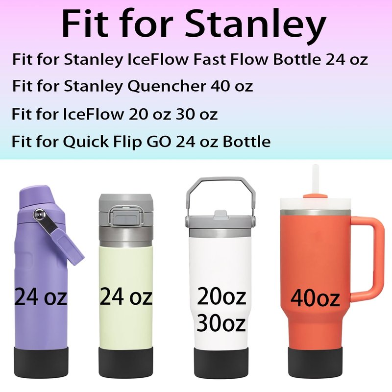 2Pcs Silicone Boot Sleeve for Stanley IceFlow Fast Flow Water Bottle 24oz,Silicone Boot Bumper for Stanley Quencher 40oz,for IceFlow 20oz 30oz,for Quick Flip GO 24oz Bottle（Thickened） (Black)
