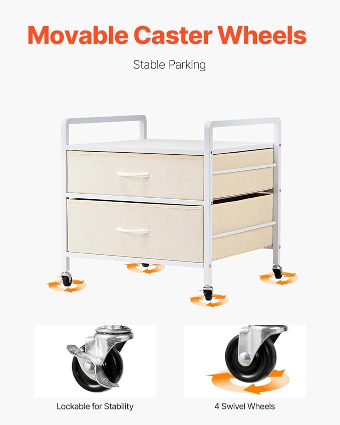 VEVOR Mini Fridge Stand with Storage, 176 lb-Capacity Mini Fridge Table with 2 Drawers & 4 Swivel Wheels, Mobile Mini Fridge Shelf, White Mini Fridge Organizer for Dorm, Apartment, Office, Bedroom
