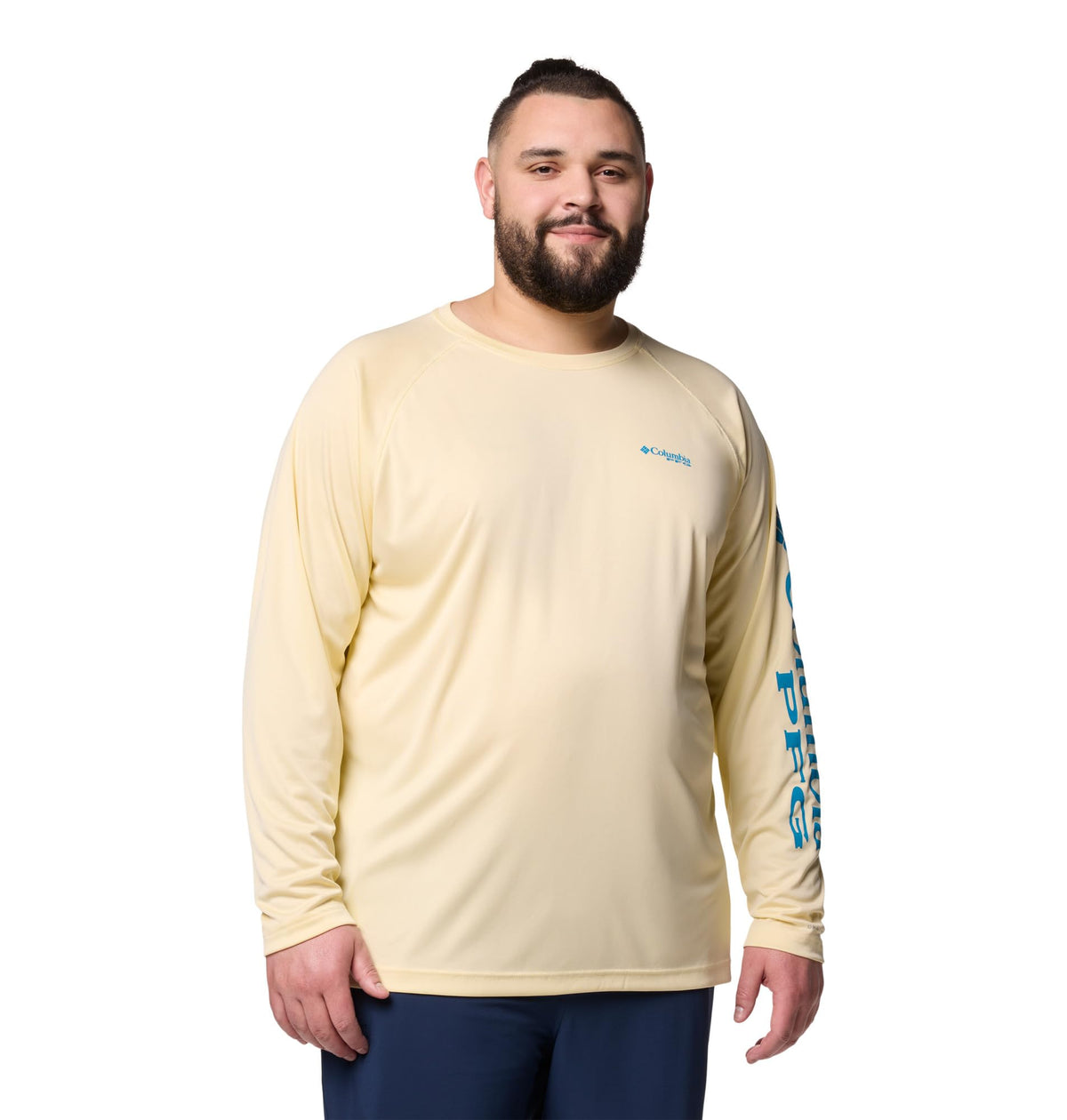 Columbia Men's PFG Terminal Tackle Long Sleeve Fishing Shirt, Lemon Wash/Blue Echo Logo, 3X
